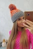 Cap with a pompom Abigail K326 grey+orange neon