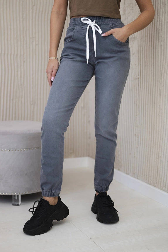 Denim trousers with a drawstring Graphite