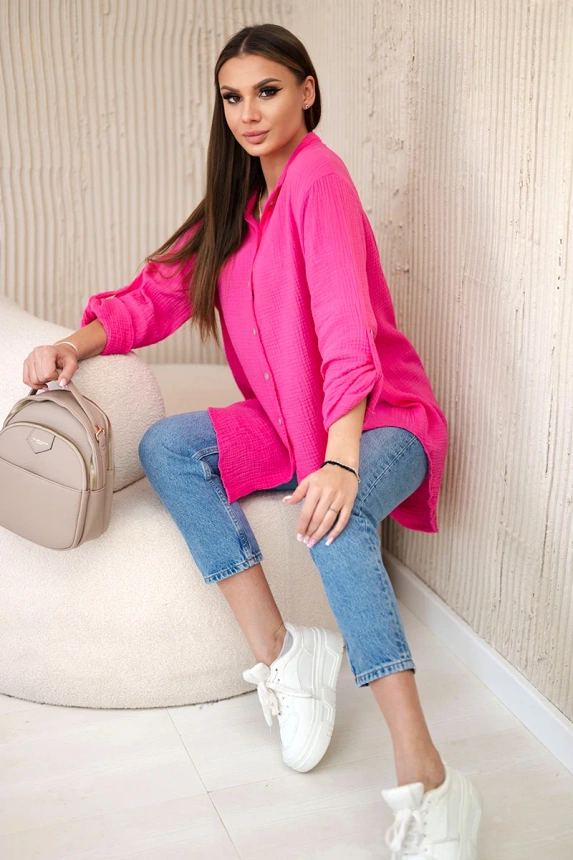 Cotton muslin shirt oversize pink
