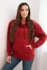 Women's cotton looped sweatshirt with a hood and kangaroo pocket burgundy