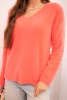 Women's sweater made of soft knit with a V-neck coral