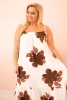 Women's dress with straps, ruffle, and floral print brown