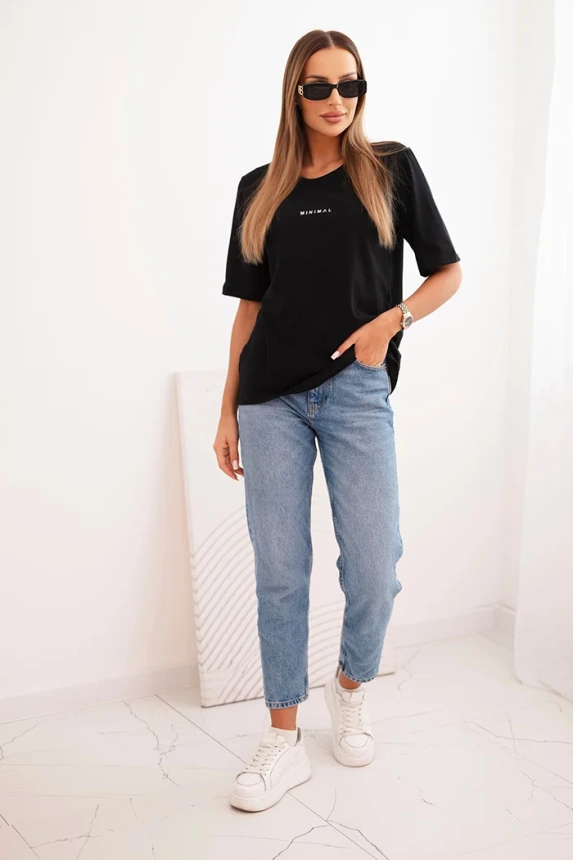 Women's cotton blouse with Minimal print black