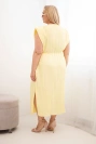 Plus-size women's pleated viscose dress with tie yellow