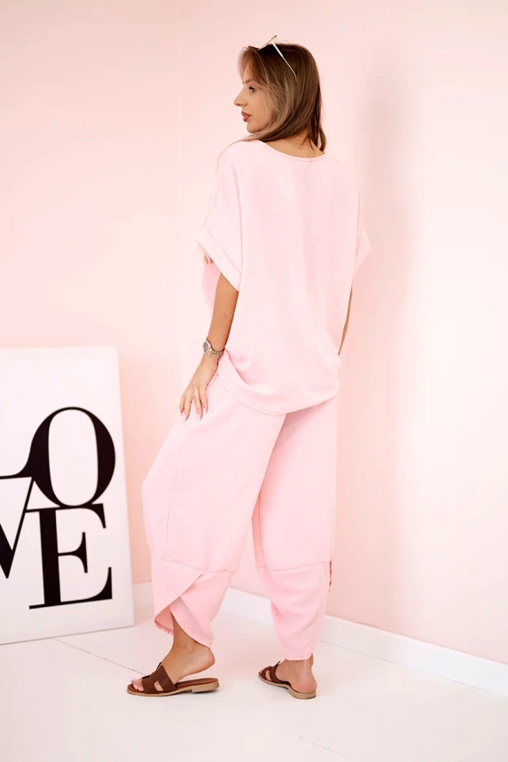 Set aus Viskose Bluse + Hose puderrosa