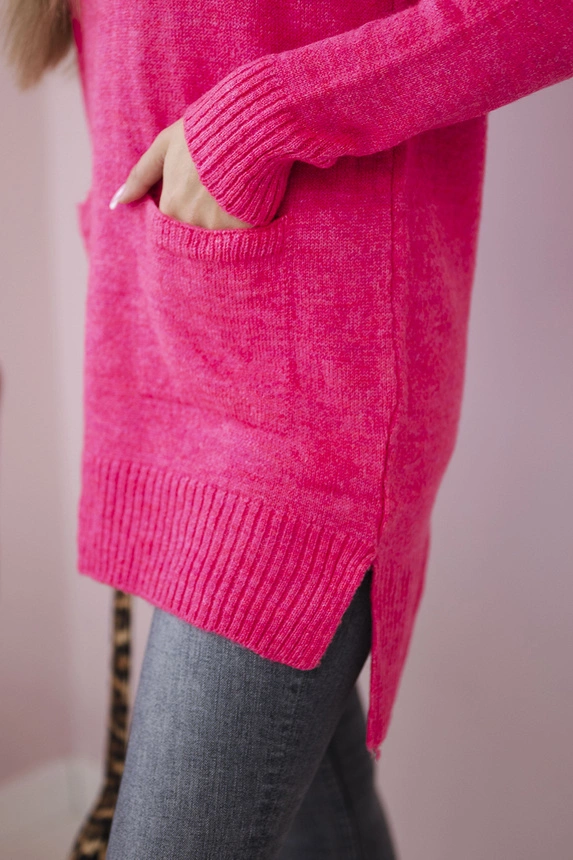 Sweater with stand-up collar pink