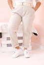 Dámské bavlněné kalhoty Plus Size s páskem béžový