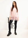 Damen Viskosepullover mit spitzenbesatz und Bindung rosa pudrig
