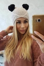 Vilnonė kepurė 2 pomponai K291 beige