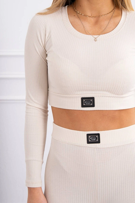 Set mit Blusentop gestreift hellbeige