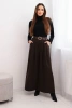 Women's pants with wide leg and belt brown