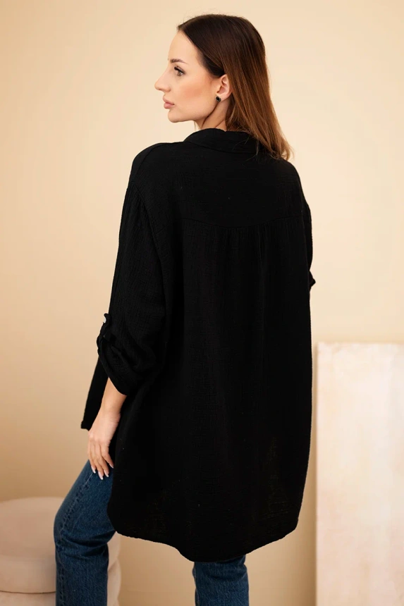 Koszula bawełniana muślinowa Plus Size czarna