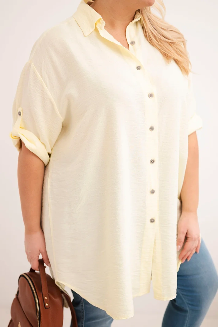 Dámska košeľa Plus Size z viskózy s dlhším zadným dielom žltá