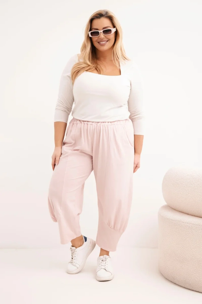 Damenhose Plus Size mit tiefem Schritt und Gummizug in der Taille dunkel pudriger Rosa