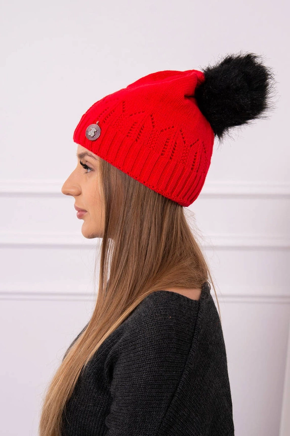 Cap with a pompom Judyta K347 red