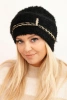 Women's winter fluffy hat with pearls and decorative weave black