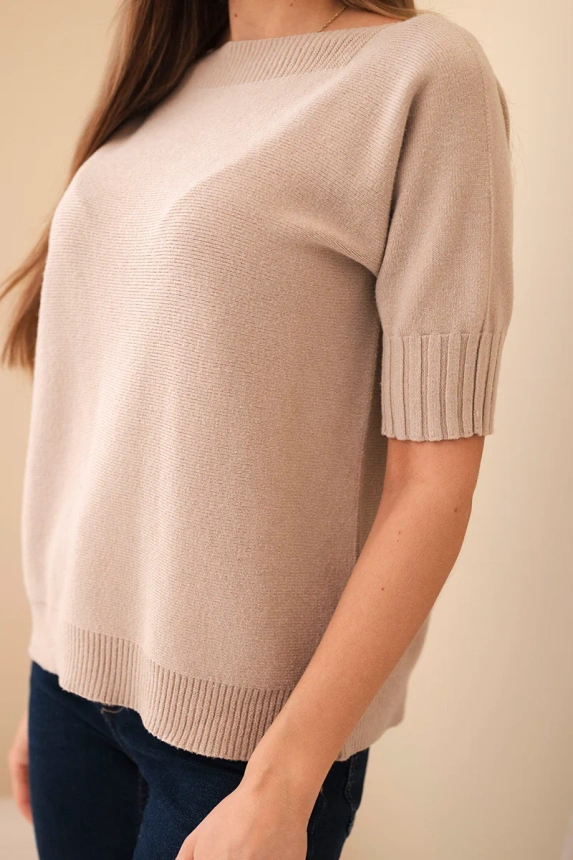 Damenpullover aus Viskose mit kurzen Ärmeln dunkelbeige