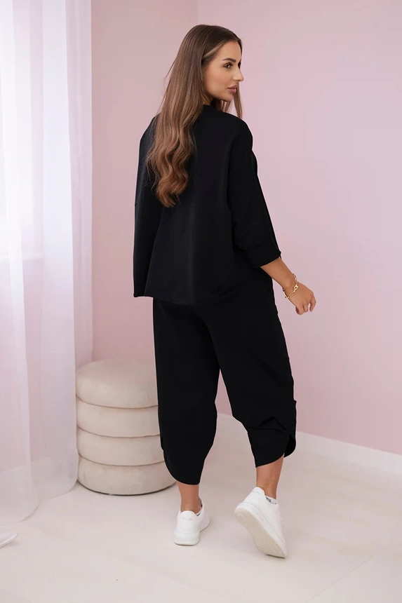 Baumwoll-Sweatshirt-Hosen-Set schwarz