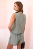 Damen-Set aus Viskose Weste mit Knöpfen und Shorts khaki melange