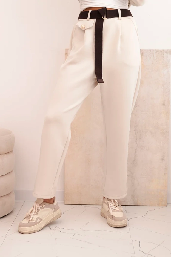 Women's set butter hoodie with pants with a belt beige