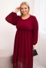 Women's Plus Size Pleated Dress made of Viscose with Long Sleeves Burgundy