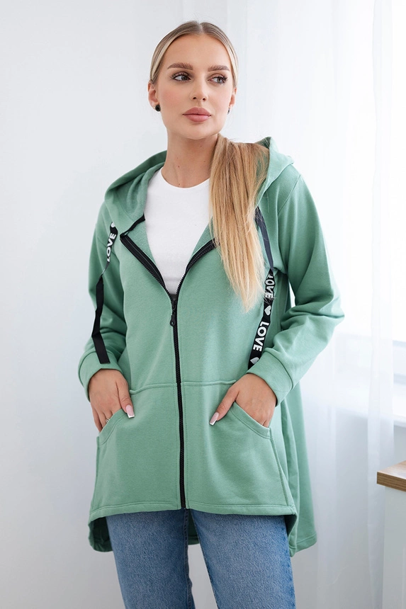 Džemperis su ilgesne nugara ir gobtuvu tamsiai mėtų spalvos