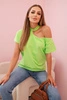 One-shoulder striped cotton women's blouse with a choker green