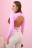 Women's bodysuit blouse with long sleeves and a deep neckline light pink