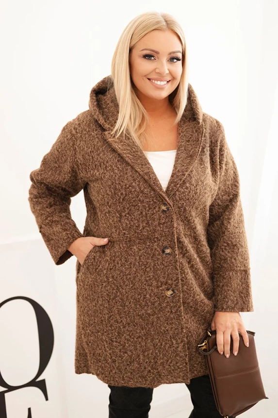Damenmantel Plus Size mit Kapuze und Taschen braun