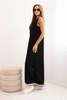 Women's set with viscose featuring a button-up blouse and a long dress black