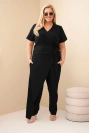 Women's Plus Size cotton jumpsuit with waist tie black