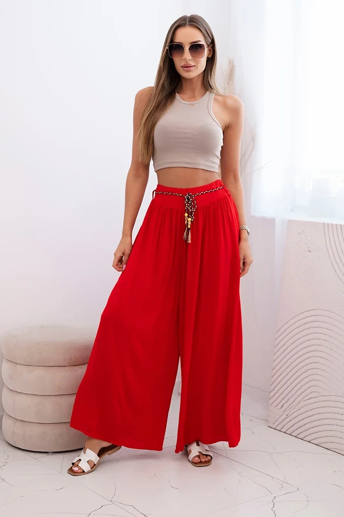 Women's wide-leg viscose trousers red