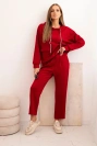 Damen Set aus Kapuzenpullover und Hose mit Gürtel, bordeaux masełkowy
