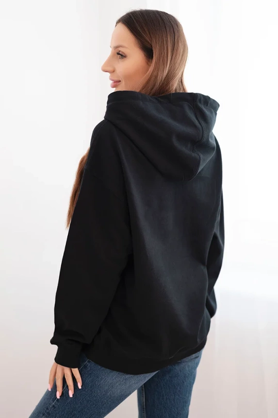 Damen Hoodie aus Baumwolle mit Kapuze und Kängurutasche schwarz