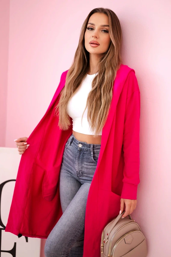 Pláštěnka oversize s kapucí fuchsiová