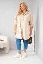Damenhemd Plus Size aus Viskose, Cord mit aufknöpfbaren Ärmeln beige