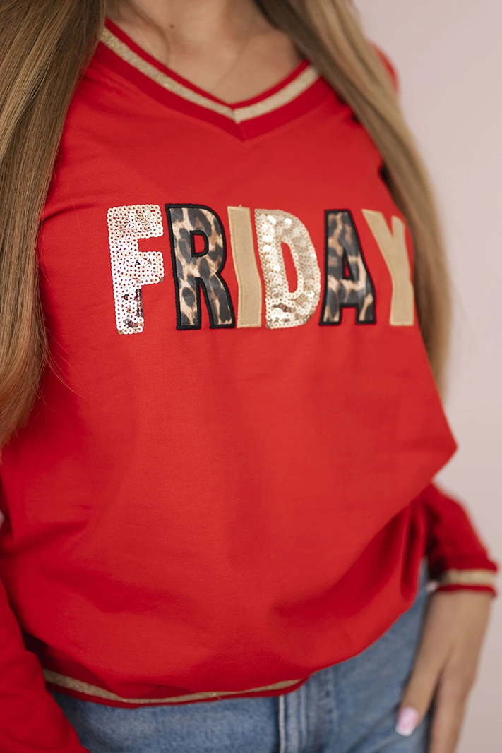 Women's sweatshirt with a sequin inscription red