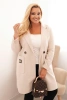 Moteriškas elegantiškas paltas Plus Size su apykakle ir didelėmis kišenėmis bežinis