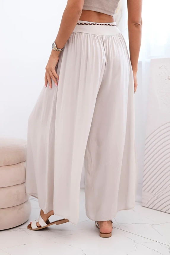 Women's wide-leg viscose trousers dark beige