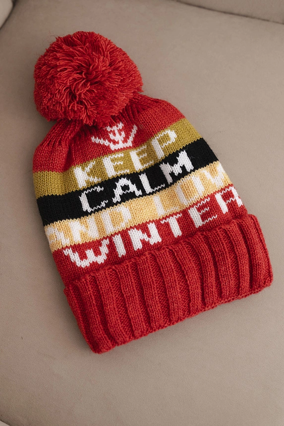 Women's winter hat with wool and a large pompom K422 raspberry