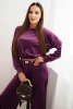 Women's velour tracksuit with wide legs and a hooded sweatshirt dark purple