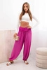 Women's viscose trousers with wide leg and ruffles dark purple