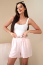 Damen-Shorts mit Leinenanteil und geflochtenem Gürtel Puderrosa