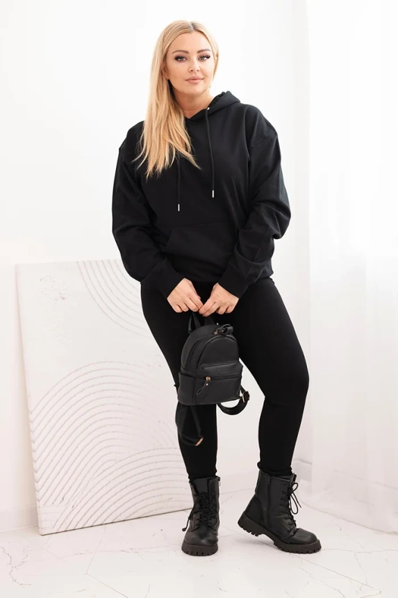 Women's Plus Size looped sweatshirt with a hood and kangaroo pocket black