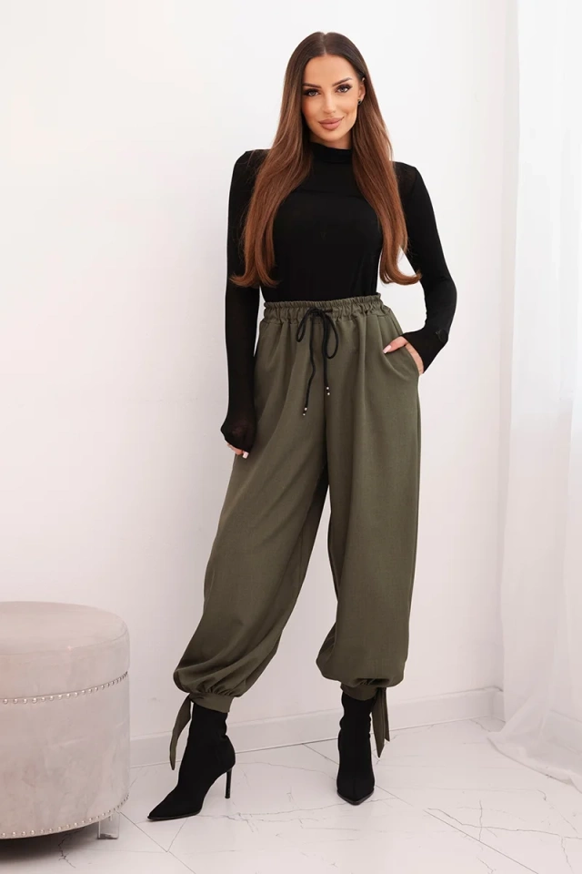 Women's wide-leg pants with tie at the bottom khaki