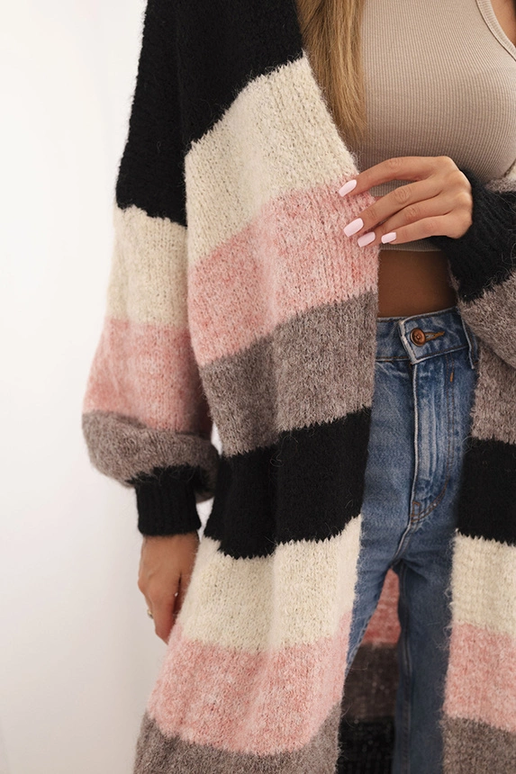 Women's cardigan with wool in colorful stripes black