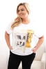 Medvilninė moteriška palaidinė Plus Size su spauda ir blizgučiais balta + oranžinė