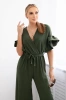 In der Taille gebundener Jumpsuit mit dekorativen Ärmeln khaki