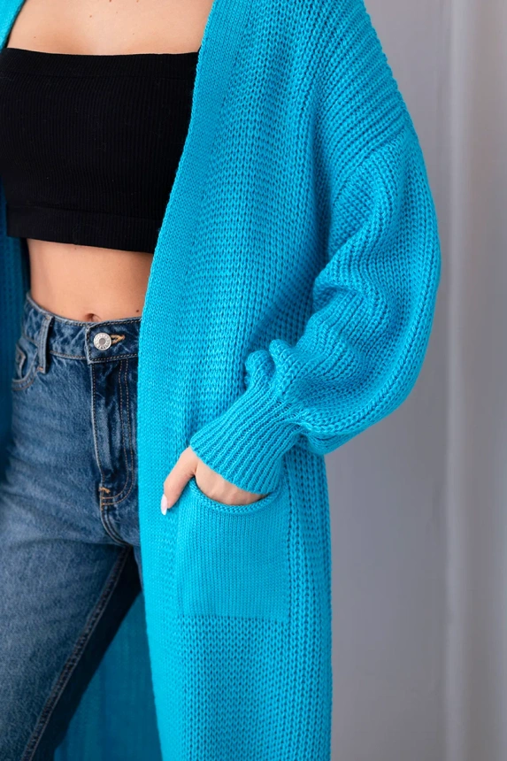 Pullover lange Strickjacke türkis