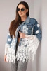 Women's denim jacket made of cotton with floral lace and fringes dark denim